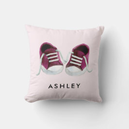 Rosa Baby Sneakers Pillow, med Namn, för Nursery Kudde