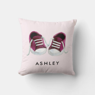 Rosa Baby Sneakers Pillow, med Namn, för Nursery Kudde