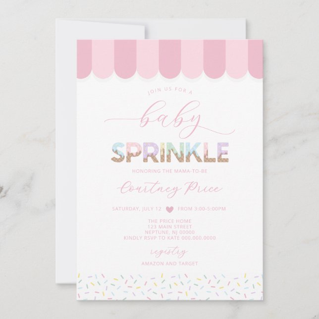 Rosa Baby Sprinkle Baby Shower Inbjudningar (Framsida)