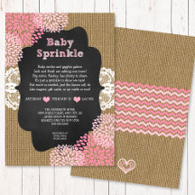 Rosa baby sprinkle inbjudan burlap chalkboard RUST