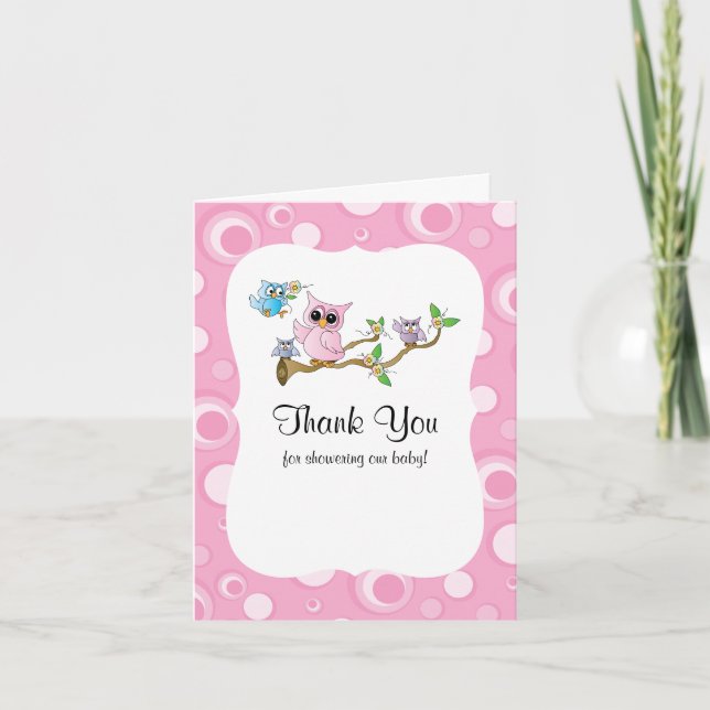 Rosa Baby Uggla Baby Shower Tack (Framsida)