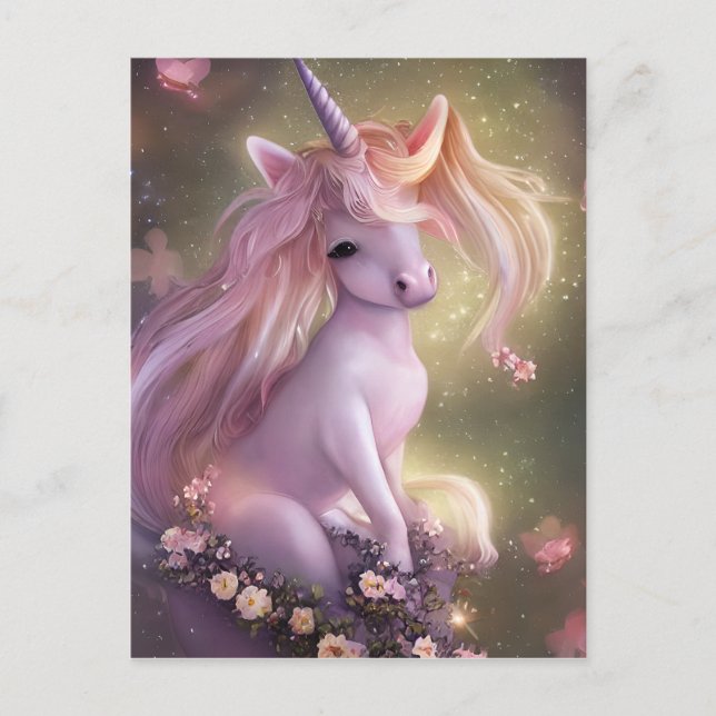 Rosa Baby Unicorn Vykort (Framsida)