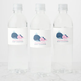 Rosa Baby Whale Girl Baby Shower Vattenflaskor Etikett