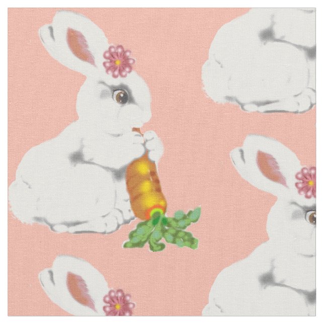  Rosa Baby White Bunny Rabbit Vintage Nursery Tyg (Närbild)