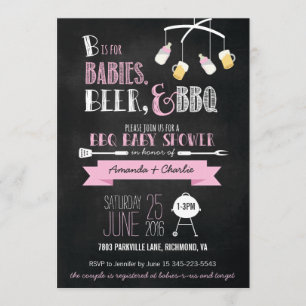 Rosa babyar, öl & BBQ-baby showerinbjudan Inbjudningar