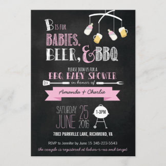 Rosa babyar, öl & BBQ-baby showerinbjudan Inbjudningar