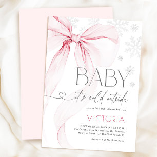 Rosa Babybåge Det är kallt ute Flickor Babyshower Inbjudningar