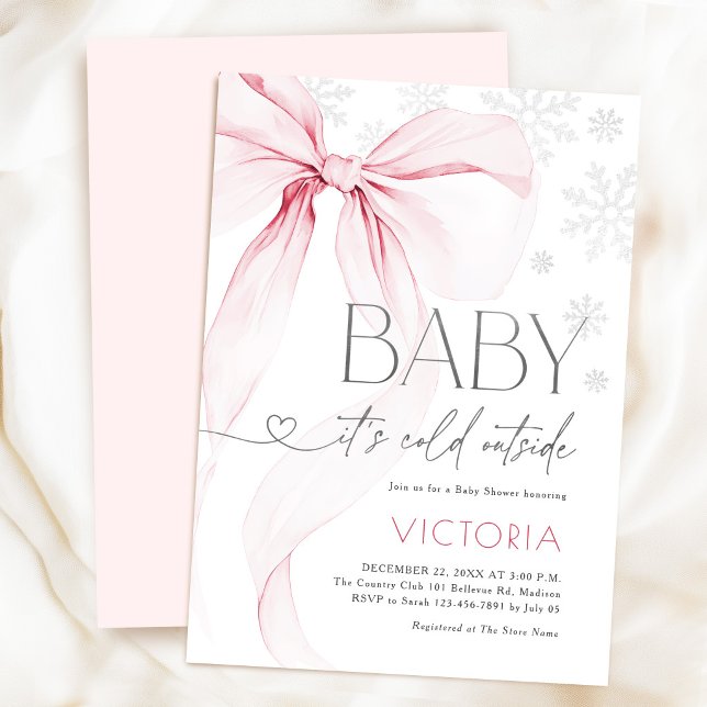 Rosa Babybåge Det är kallt ute Flickor Babyshower Inbjudningar (Skapare uppladdad)