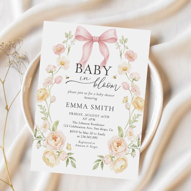 Rosa babyband i blom Baby Shower-inbjudan Inbjudningar (Skapare uppladdad)