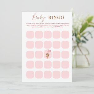 Rosa babybjörn & ballonger Baby Shower BINGO-kort Inbjudningar