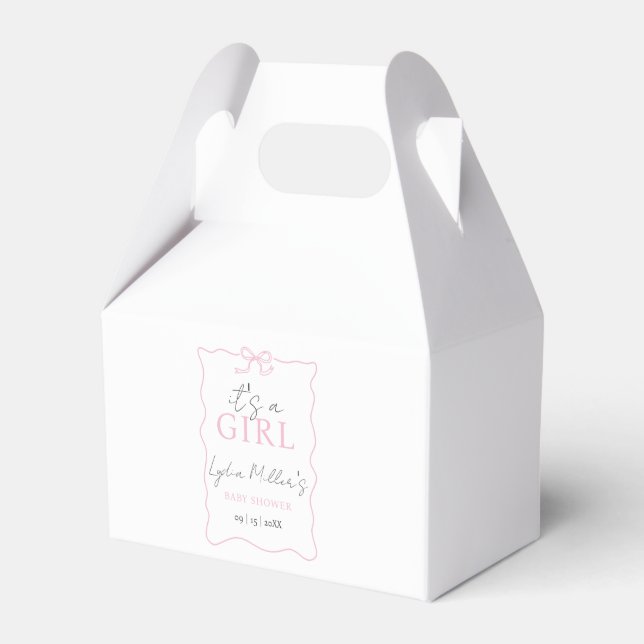 Rosa babybjudningskort för flicka, Baby Shower Presentaskar (Framsidan Sidan)