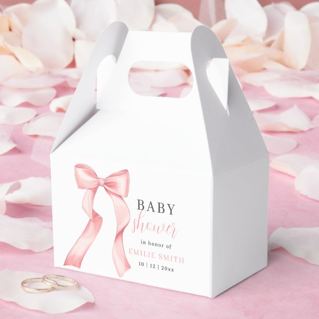 Rosa babybjudningskort med rosett, Rosa coquette Presentaskar (Bröllop)