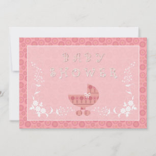 Rosa babybuggys barnrumsinbjudningar inbjudningar