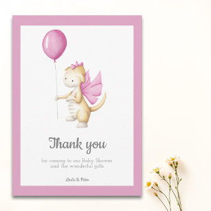Rosa Babydrake med ballong flicka baby shower Tack Kort