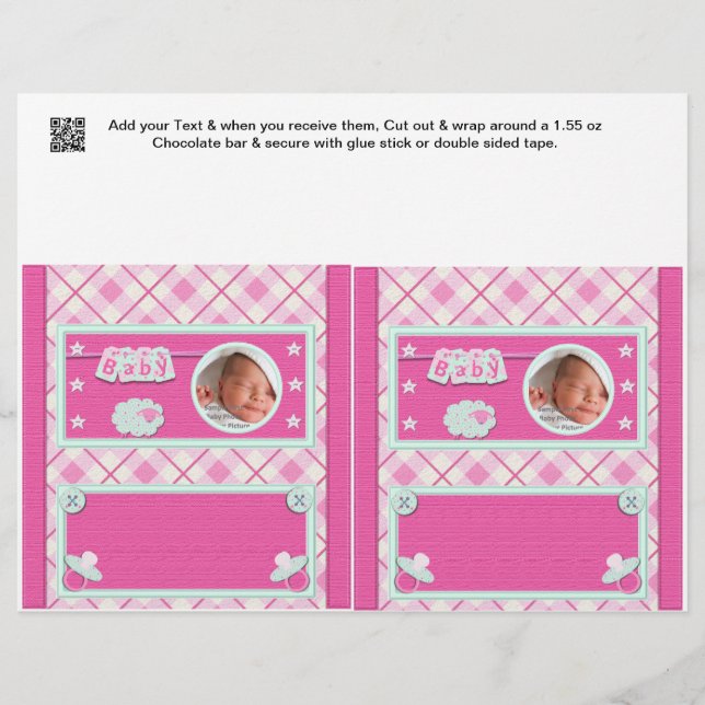 Rosa Babydusch Candy Pub Wrappers Party favors (Framsida)