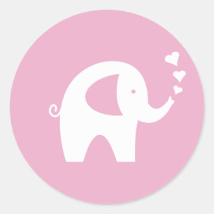 Rosa babyduschdekaler med söt elefant runt klistermärke