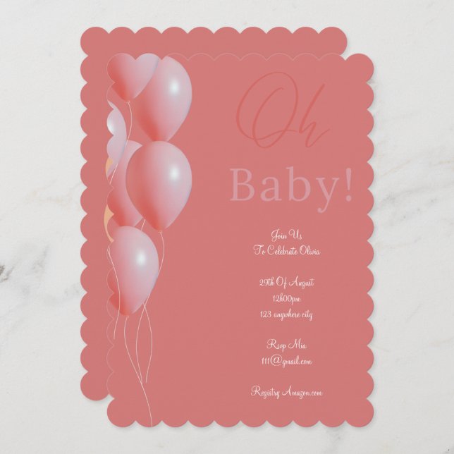 rosa babyduschflicka inbjudningar (Fram/baksida)