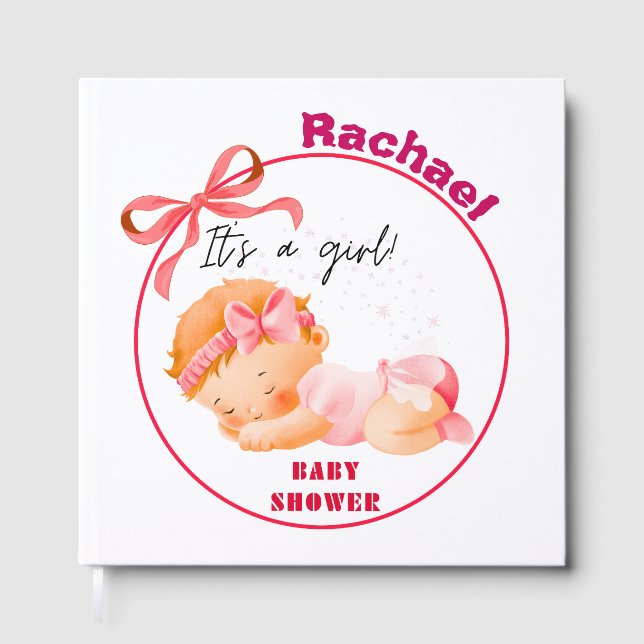 Rosa babyfirande, babyflicka firande gästböcker (Framsida)