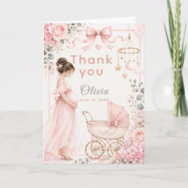 Rosa babyfirande firande tack kort