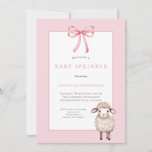 Rosa babyfirande med rosett & sött lamm inbjudningar