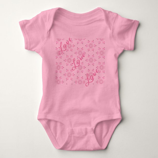 Rosa babyfirande Vacker bebis flicka Blommönster T Shirt (Framsida)