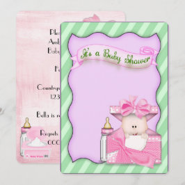 Rosa babyflicka-babyshower inbjudningar