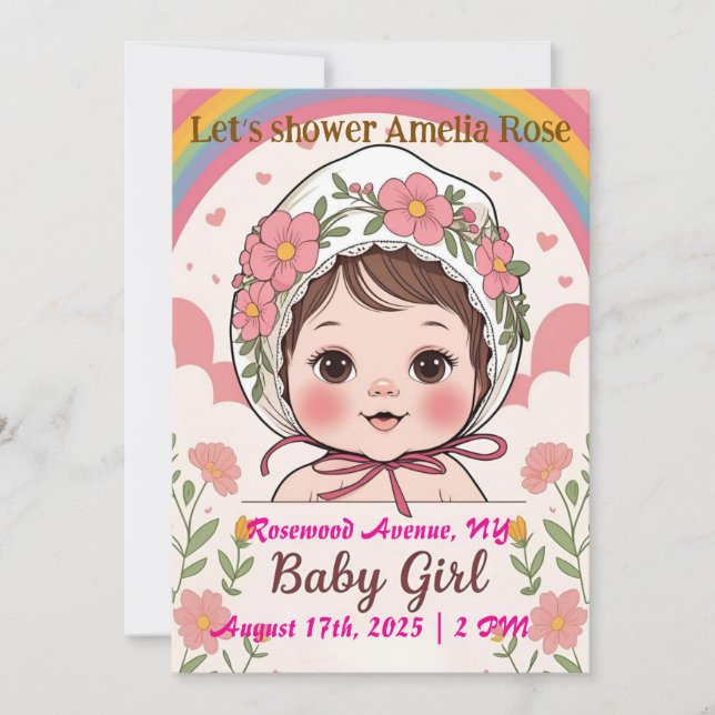 Rosa Babyflicka Bebis Shower Inbjudan (Framsida)