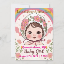 Rosa Babyflicka Bebis Shower Inbjudan
