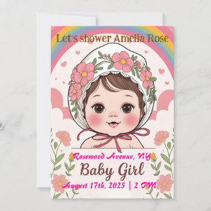 Rosa Babyflicka Bebis Shower Inbjudan