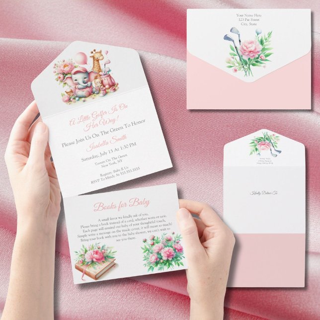Rosa babyflicka elefant & giraff golf baby shower (Perfect for golf-loving parents-to-be expecting a baby girl's arrival soon!)