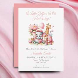 Rosa babyflicka elefant & giraff golf baby shower inbjudningar