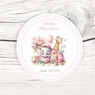 Rosa babyflicka elefant & giraff golf baby shower runt klistermärke