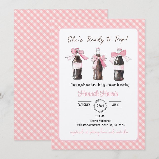Rosa Babyflicka Soda Ready to POP Baby Shower  Inbjudningar (Fram/baksida)