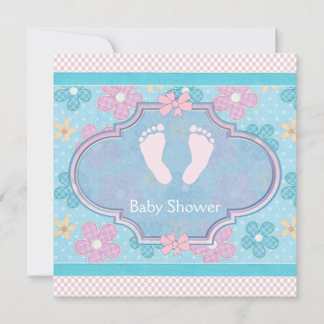 Rosa babyfötter Babyflicka Shower Inbjudningar (Framsida)