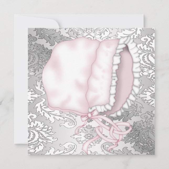 Rosa babykeps Damask Babyflicka Shower Inbjudningar (Framsida)
