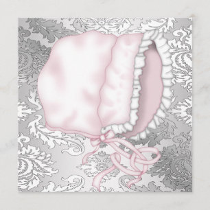 Rosa babykeps Damask Babyflicka Shower Inbjudningar