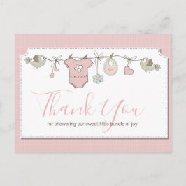 Rosa babyklädstreck Baby Shower Tack Vykort