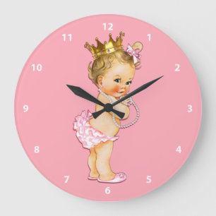 Rosa babyPrincess och pärlor Stor Klocka