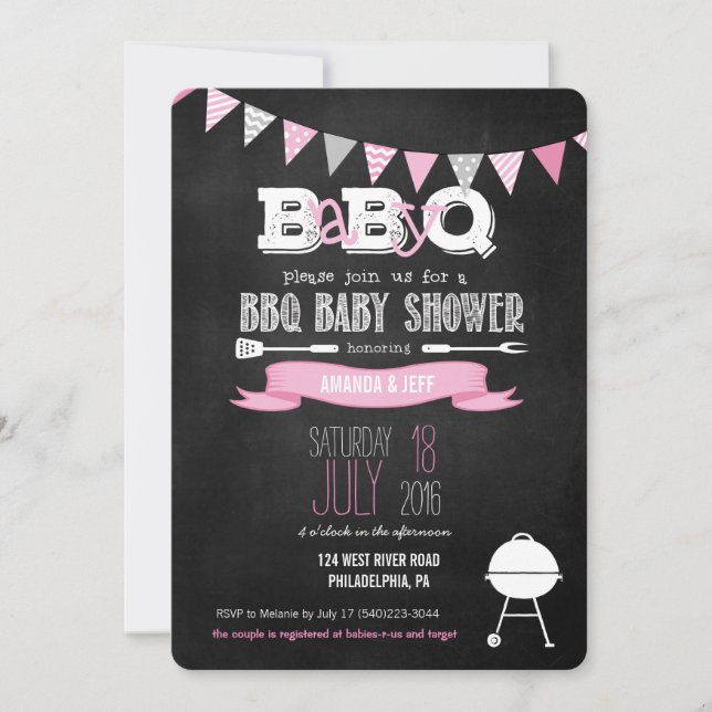 Rosa BabyQ BBQ Baby Shower-inbjudan Inbjudningar (Framsida)