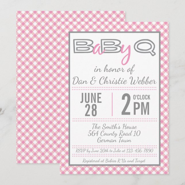 Rosa BabyQ BBQ Baby Shower-inbjudan Inbjudningar (Fram/baksida)