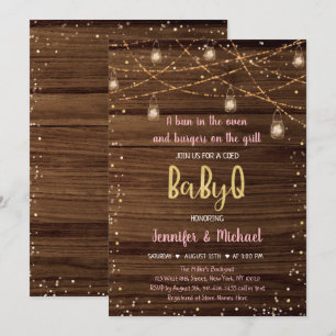 Rosa BabyQ Rustic String Ljus BBQ Baby Shower Inbjudningar
