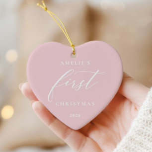 Rosa babys första jul fotoprydnad julgransprydnad keramik