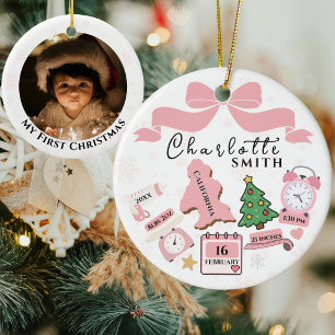 Rosa Babys Första Jul Personlig Julgransprydnad Keramik