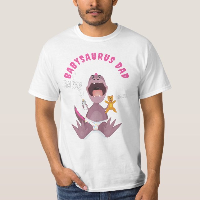 Rosa Babysaurus Pappa T-rex  T Shirt (Framsida)