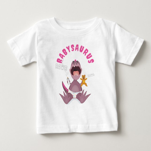 Rosa Babysaurus T-rex  T Shirt (Framsida)