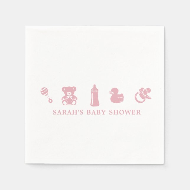 Rosa babyshower-pappersservetter pappersservett (Framsidan)