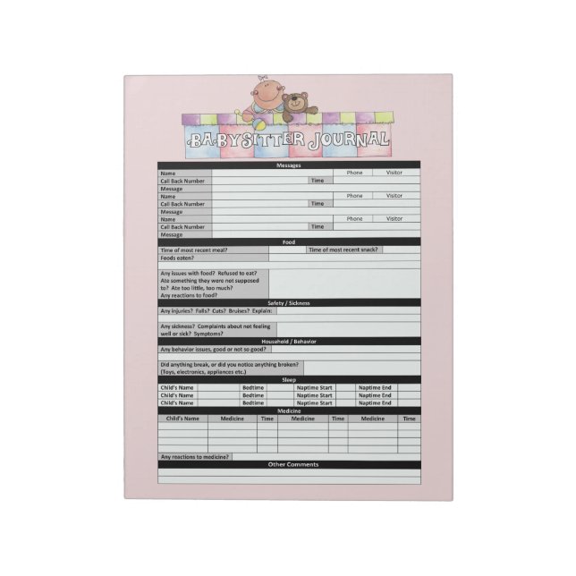 Rosa Babysitters Journal Anteckningsblock (Roterad)