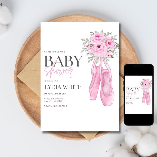 Rosa babyskor Babyshower Minimalistisk Balettflick Inbjudningar (Skapare uppladdad)