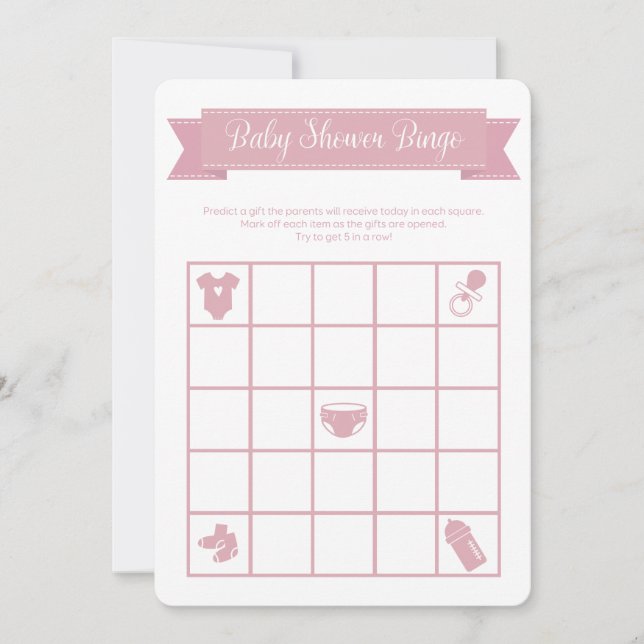 Rosa Babyskor Bingo Game-Dubblan sida vid sida Inbjudningar (Framsida)