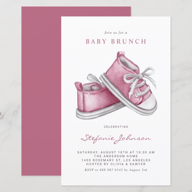 Rosa babyskor Det är en tjej Baby Brunch Inbjudan (Fram/baksida)